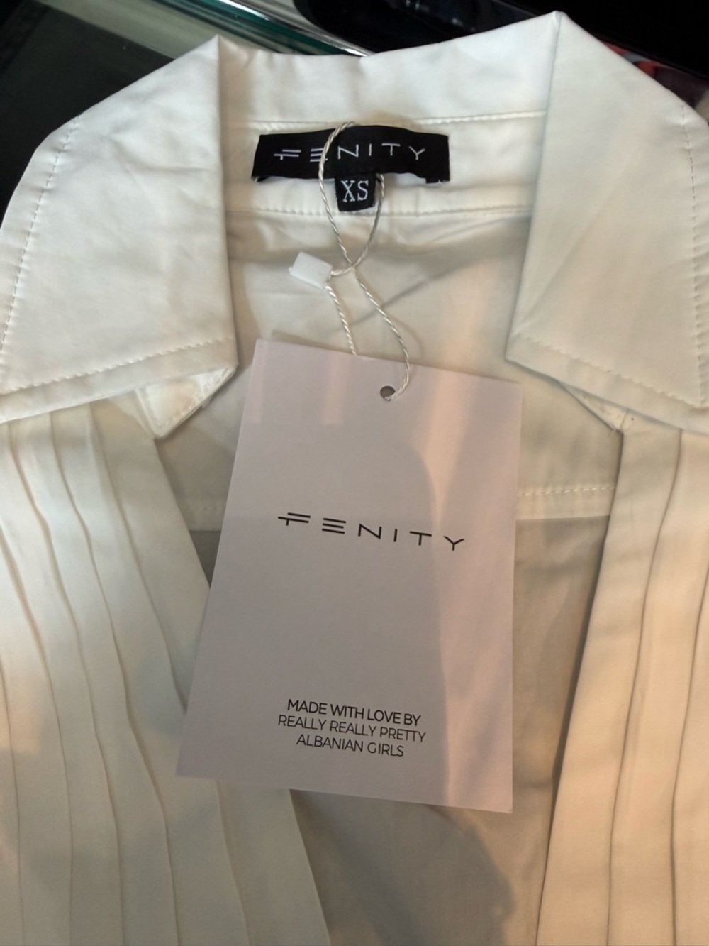 White Pleated V-Neck Button Front Top - Picture 6 of 8